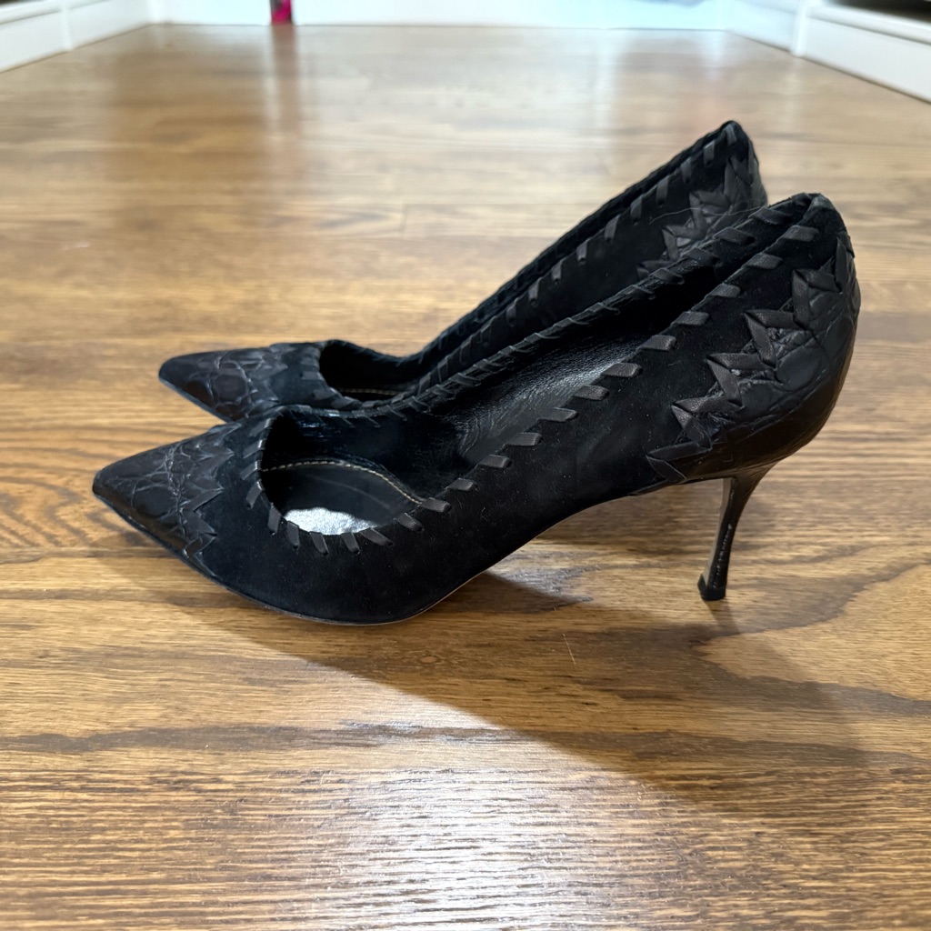 Sergio Rossi Black Textured Heels Suede And Leather